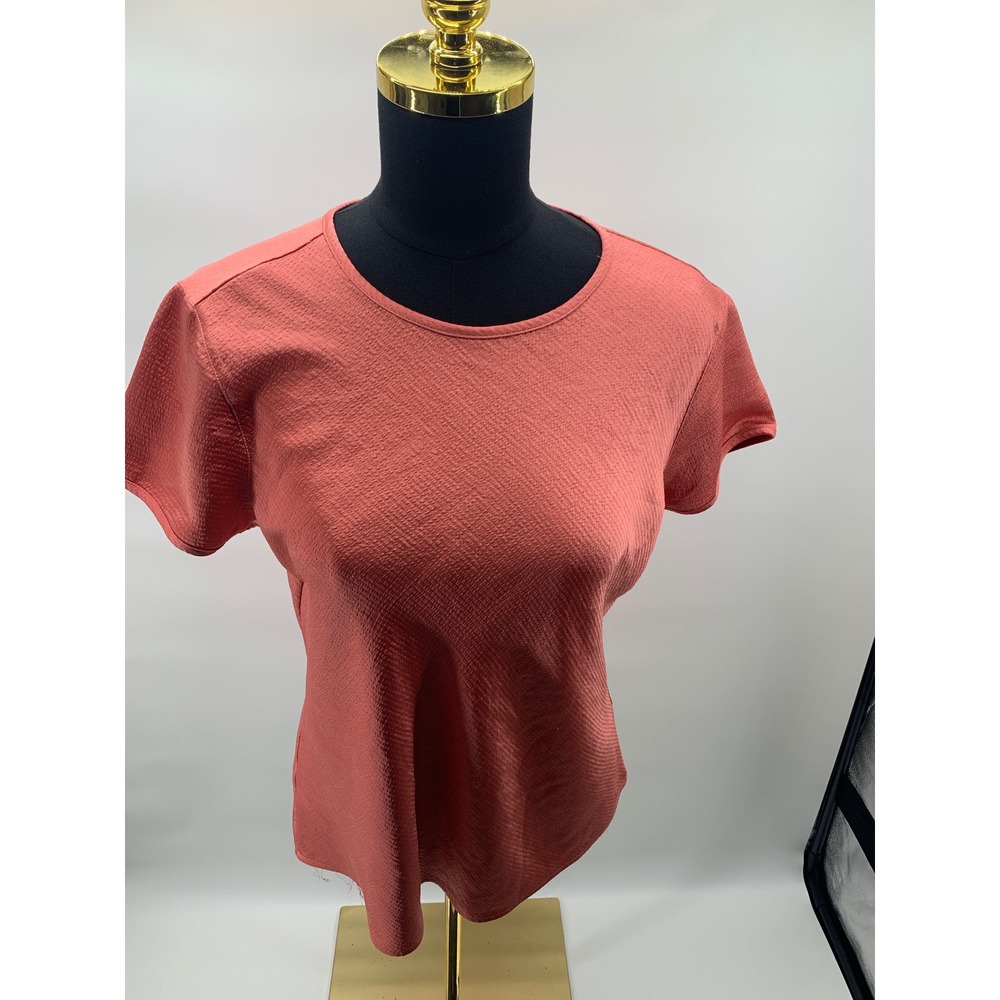 Express Womens Coral Pink Textured Short Sleeve Keyhole Back Blouse Size M